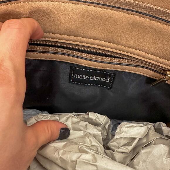 Melie Bianco White Tan & Black Vegan Leather Crossbody Bag - Picture 2 of 6